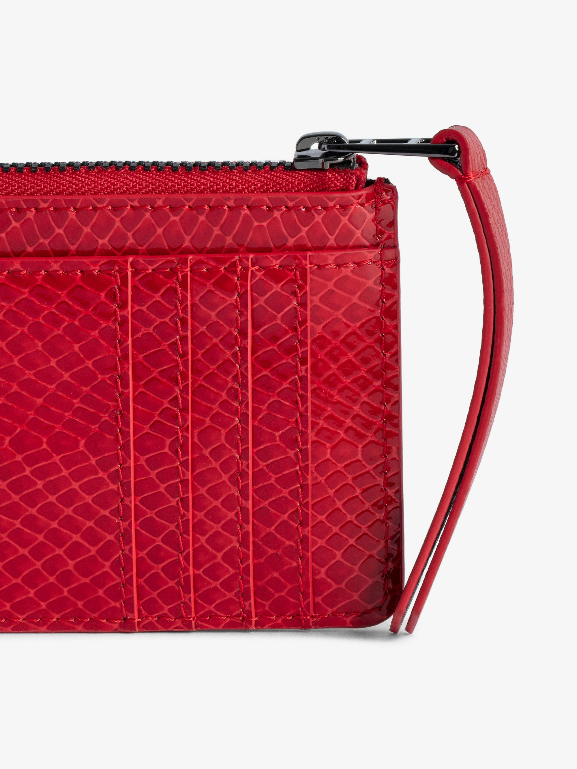 ZV Card Glossy Wild Embossed Card Holder - Glossy python-effect leather card holder with wing charm.